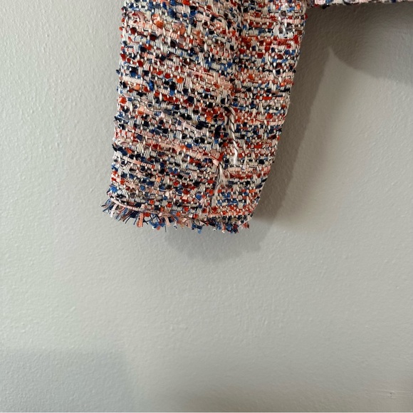 H&M Orange Multicolored Textured Weave Frayed Jacket Size 6 - Picture 5 of 11